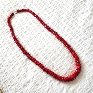 Red Coral Necklace with Sterling Silver Toggle